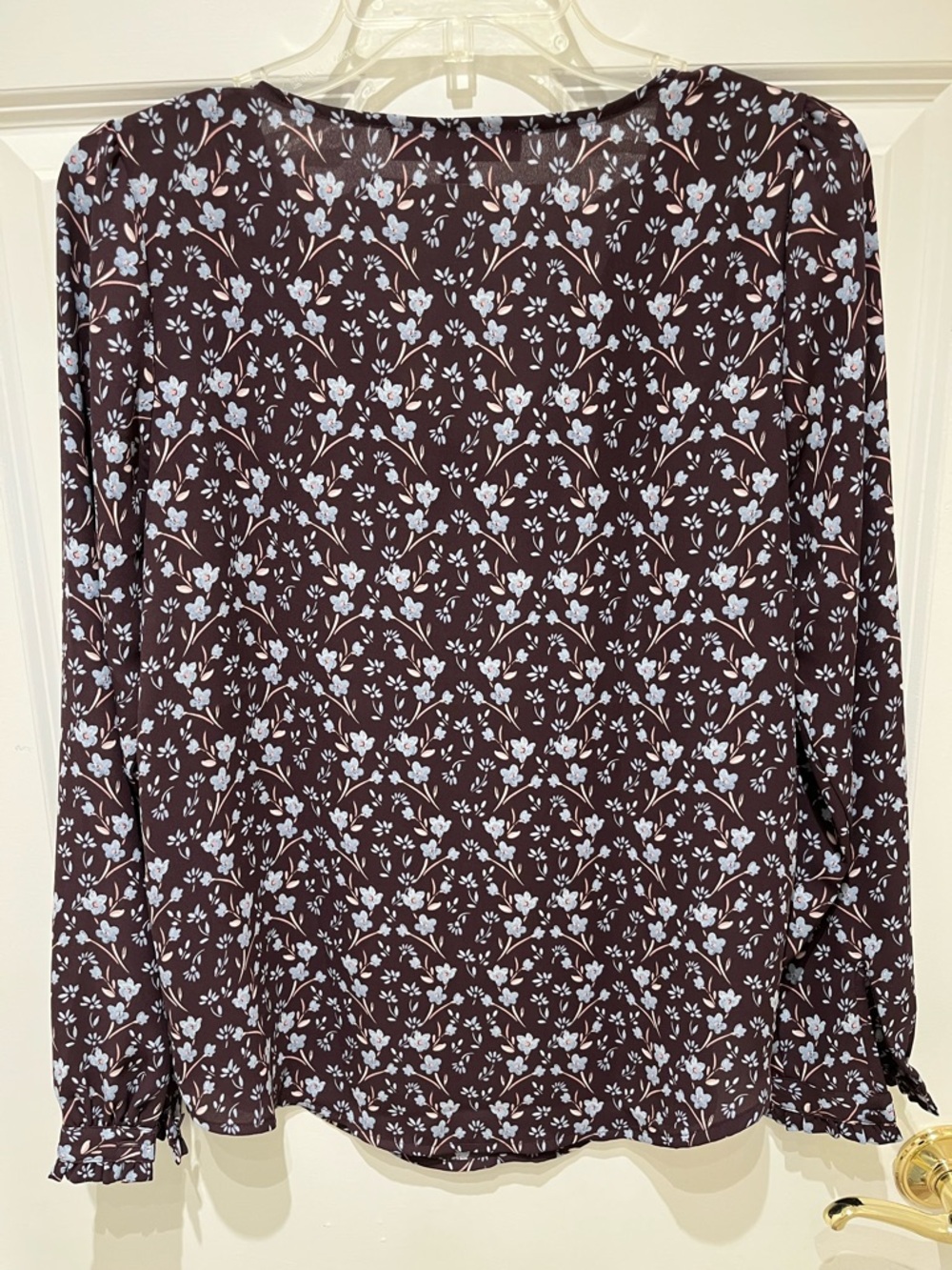 EUC LOFT Dark Brown Blouse with Light Blue Floral Print - Picture 5 of 7